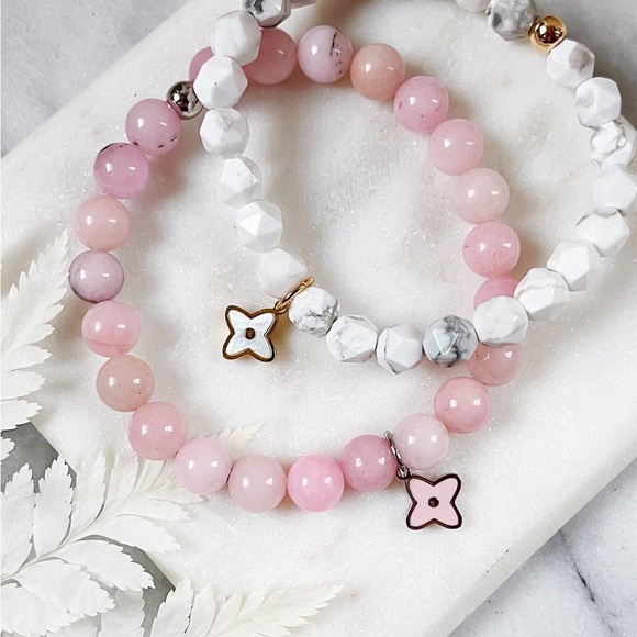 Park Lane BLUSHING Bracelets Genuine Pink Opal & White Marble Bead Stretchable 💕 - Picture 2 of 9